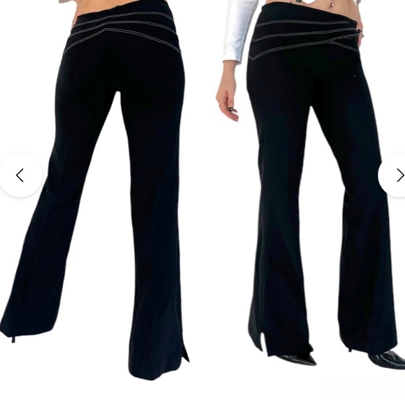 BCBG flattering wool blend black flare pants with contrast stitching - Picture 1 of 14